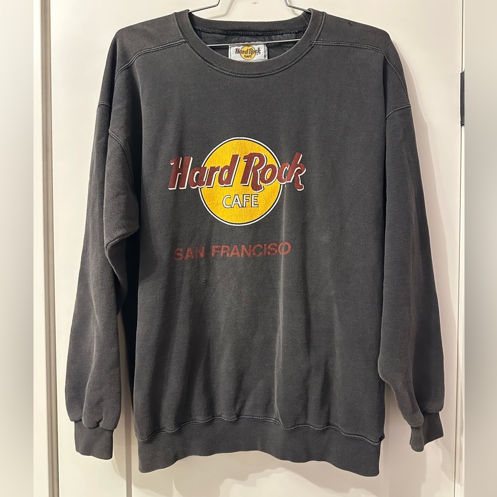 Vintage Hard Rock Cafe San Francisco Black Raglan Sweatshirt Mens L Large